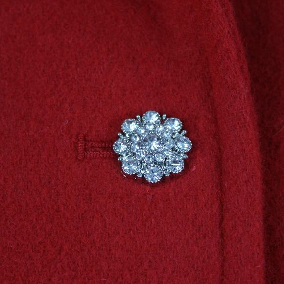 J Crew Coat Womens 00P Lady Day Jeweled Button Wood Blend Red Dress Long Peacoat - Picture 10 of 14